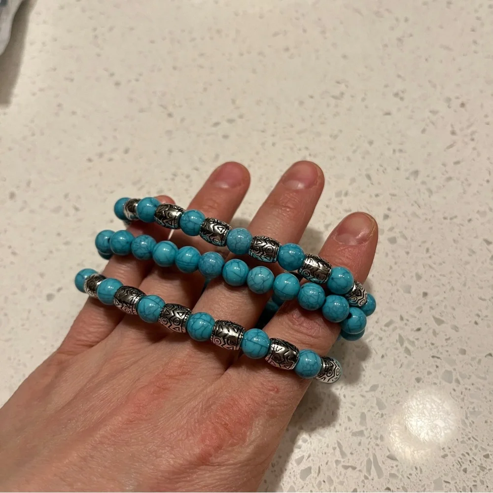 Multi-Layer faux Turquoise‎ Beaded Boho Style Necklace